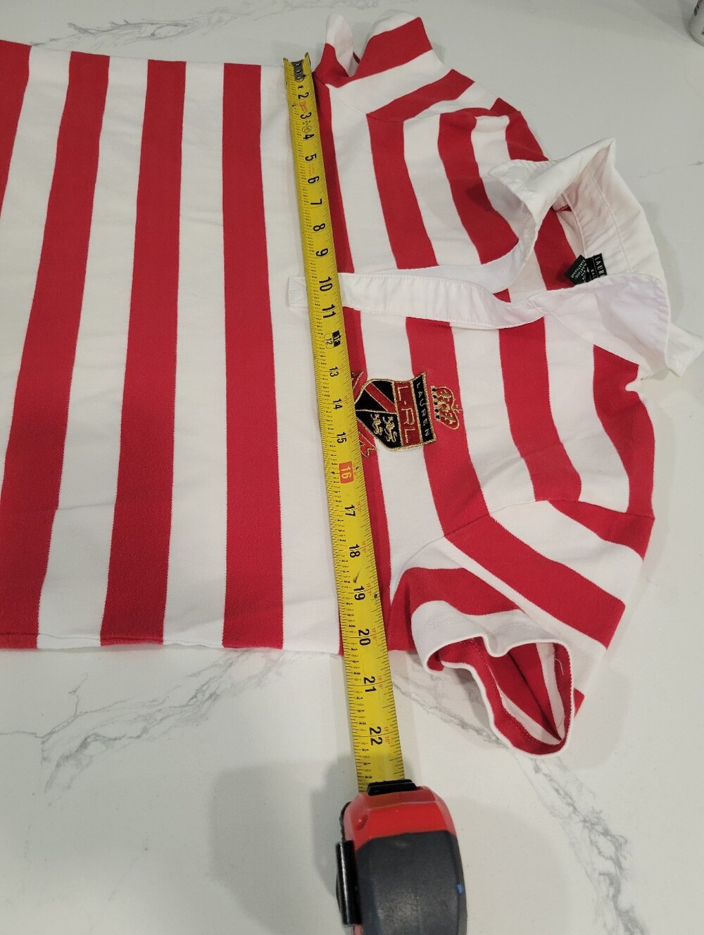 Vgt Ralph Lauren Red/white Stripe Rugby Preppy Embroidered Logo Polo Large - Picture 6 of 7